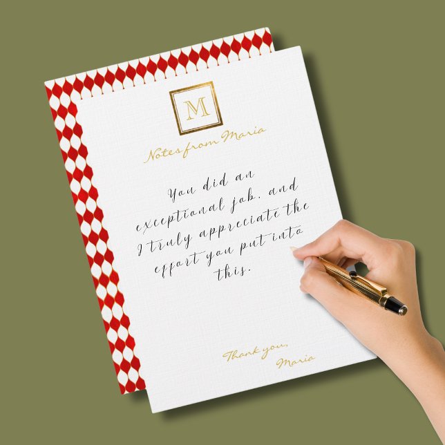 Gold Monogram Red Diamond Personalized Note Cards (Creator Uploaded)