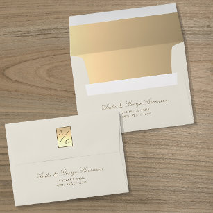 Gold Monogram Return Address 5x7 Envelope