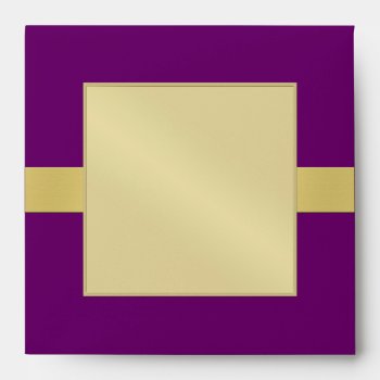 Gold Monogram Ribbon Purple Wedding Envelope by theedgeweddings at Zazzle