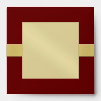 Gold Monogram Ribbon Red Wedding Envelope by theedgeweddings at Zazzle