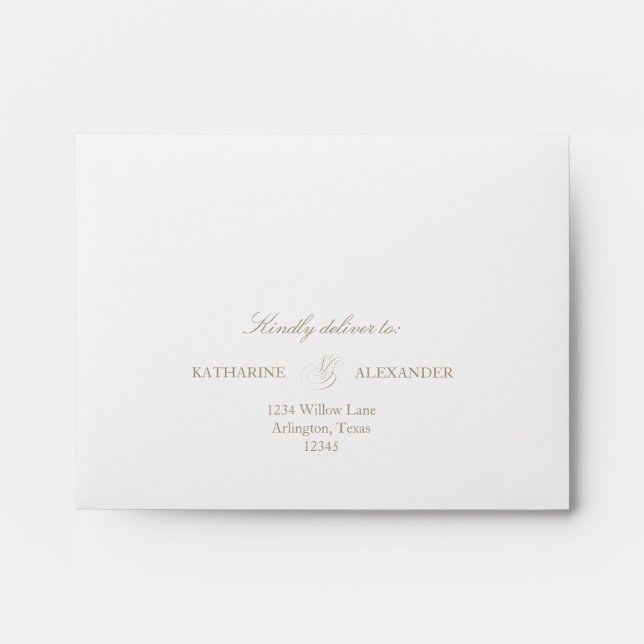 Gold Monogram RSVP Self Addressed Return Envelope (Front)