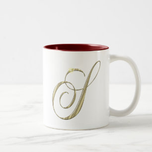 Gold monogram S initials merchandise Two-Tone Coffee Mug