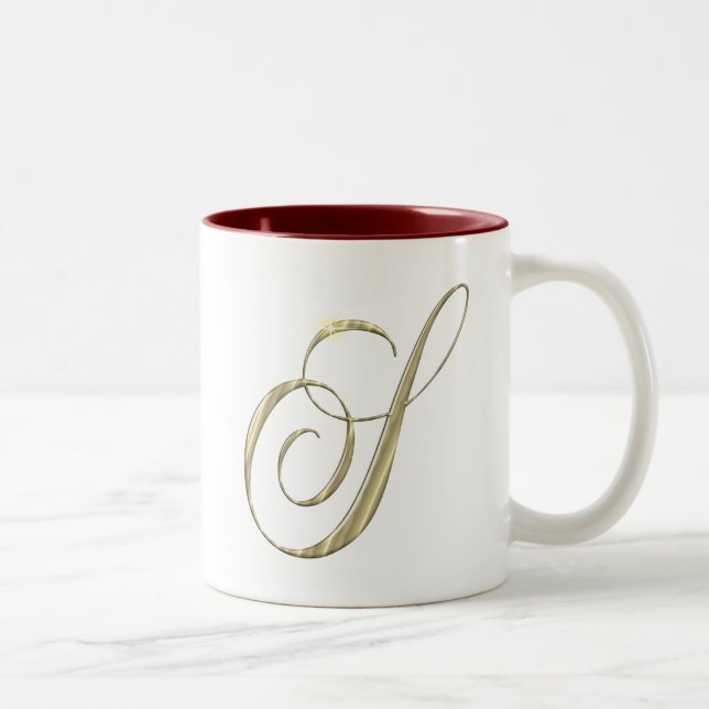Gold monogram S initials merchandise Two-Tone Coffee Mug (Right)