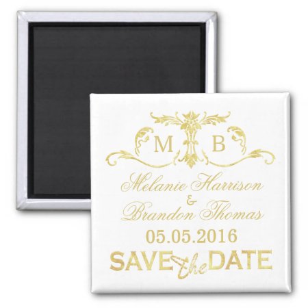 Gold Monogram Save The Date Magnets