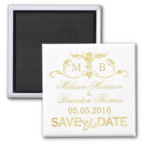 Gold monogram Save the Date magnets