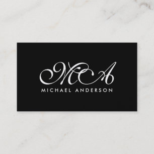 Gold Monogram Script Black Background Business Card