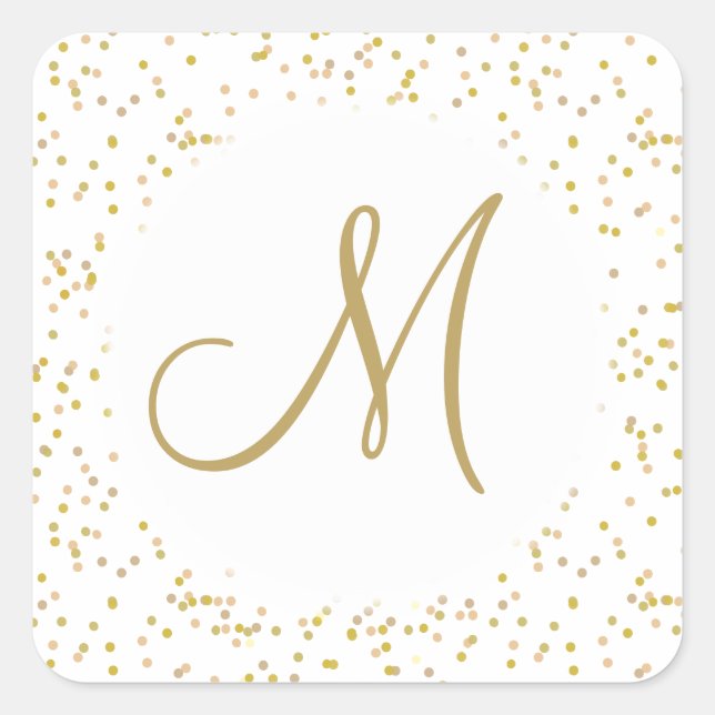Gold Monogram Script Gold Dust Square Sticker (Front)