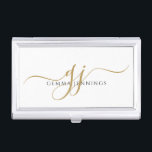 Gold Monogram Script Name  Business Card Case<br><div class="desc">Make a lasting impression with this sleek business card case featuring a refined gold-tone monogram. Designed for professionals who value both style and function, it keeps your cards organized and protected while showcasing your personal touch. The modern design and durable construction make it a sophisticated accessory for meetings, networking, or...</div>
