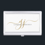 Gold Monogram Script Name  Business Card Case<br><div class="desc">Make a lasting impression with this sleek business card case featuring a refined gold-tone monogram. Designed for professionals who value both style and function, it keeps your cards organized and protected while showcasing your personal touch. The modern design and durable construction make it a sophisticated accessory for meetings, networking, or...</div>
