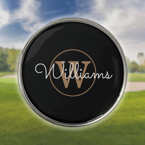 Gold Monogram Script Name Elegant Golf Ball Marker