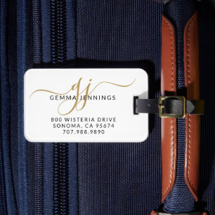 Gold Monogram Script Name Luggage Tag
