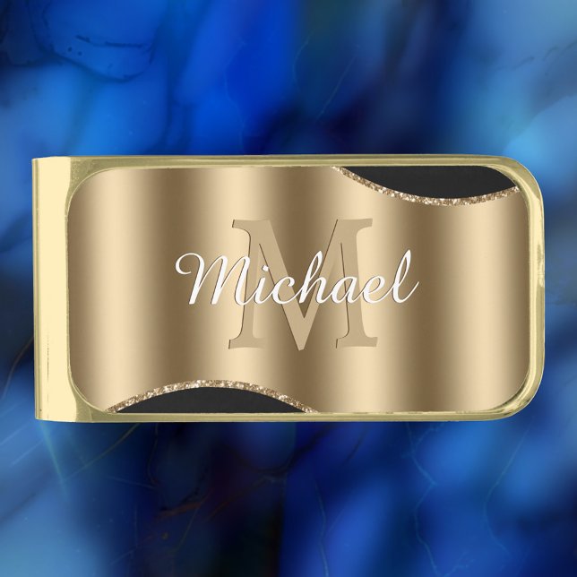 Gold Monogram, Script Name on Black Gold Finish Money Clip (Creator Uploaded)