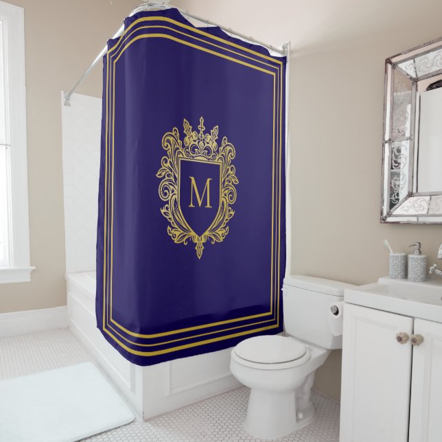 Gold Monogram Shower Curtain (In Situ)