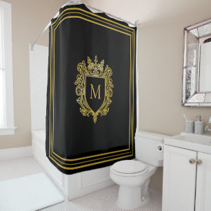 Gold Monogram Shower Curtain