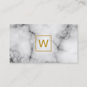 Gold Monogram Square Marble Business Card