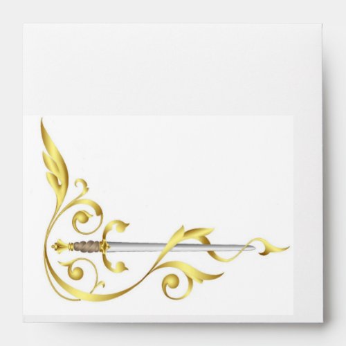 Gold Monogram Sword Speckled Wedding Envelope
