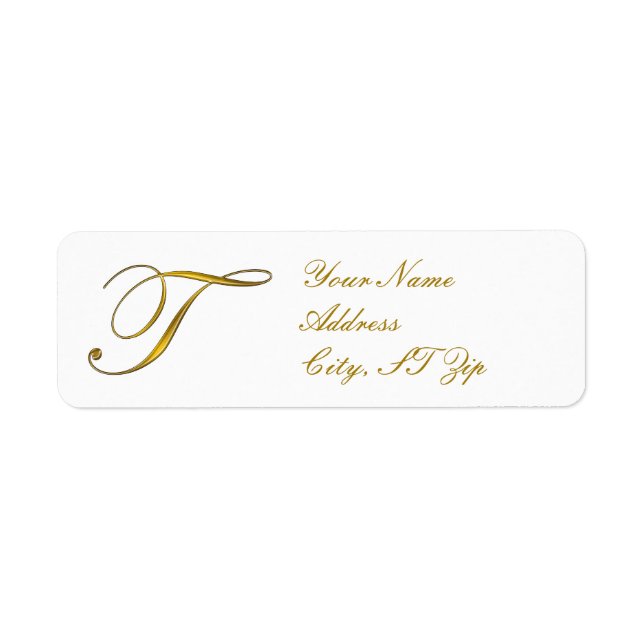 Gold Monogram T Customized Return Address Labels (Front)