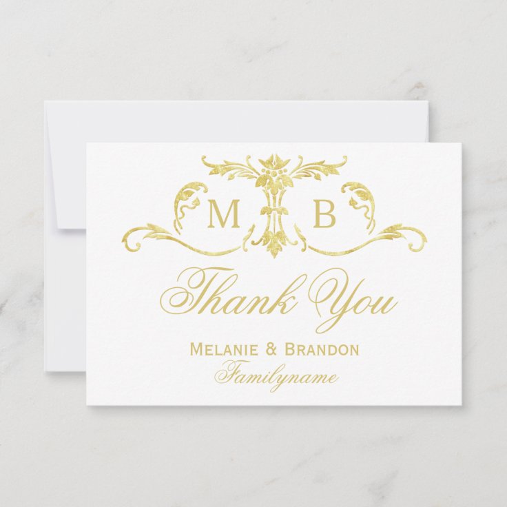 Gold monogram Thank You cards gold wedding set Zazzle