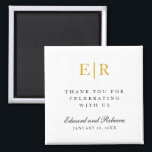 Gold Monogram Thank You Elegant Wedding Favor Magnet<br><div class="desc">Elegant wedding favor magnet with a simple design featuring the message, "Thank you for celebrating with us". Above is your two initial monogram in faux gold and below are your names in calligraphy and date in a serif font, over a white background. These chic and stylish magnets make great wedding...</div>