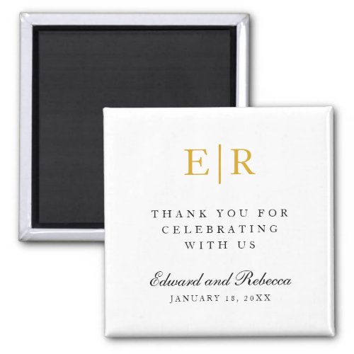Gold Monogram Thank You Elegant Wedding Favor Magnet