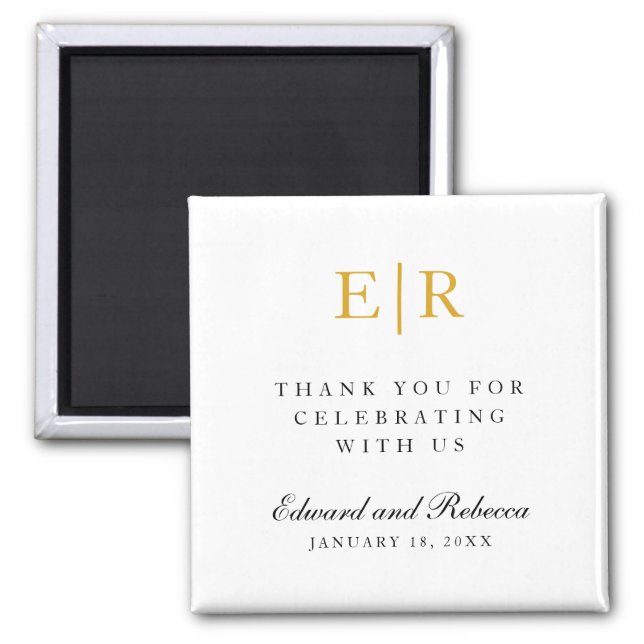 Gold Monogram Thank You Elegant Wedding Favor Magnet (Front)