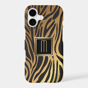 Gold Monogram Tiger Stripe Pattern iPhone 17 Case