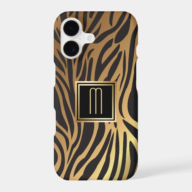Gold Monogram Tiger Stripe Pattern Iphone Case (Back)