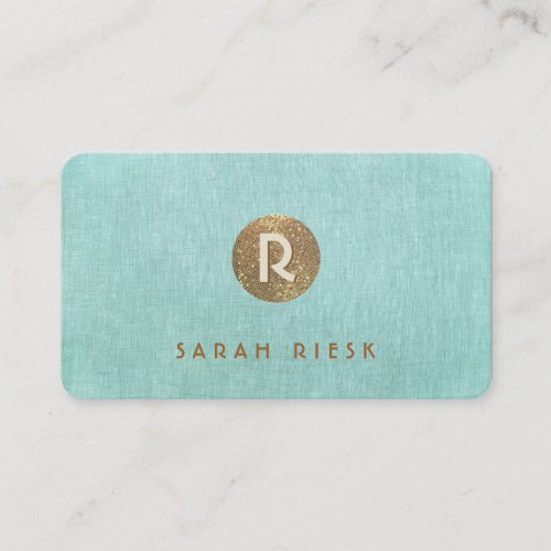 Gold Monogram Turquoise Beauty Salon and Spa Business Cards