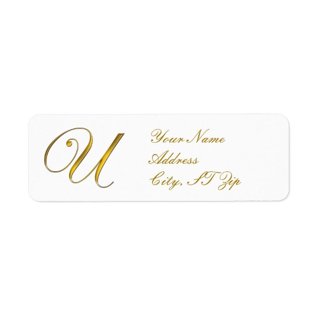 Gold Monogram U Customized Return Address Labels (Front)
