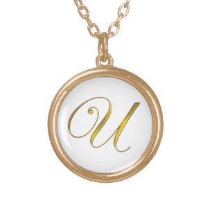 Gold Monogram U Initial Necklace