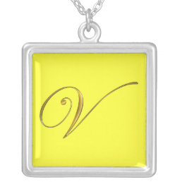 Gold Monogram V Initial Necklace