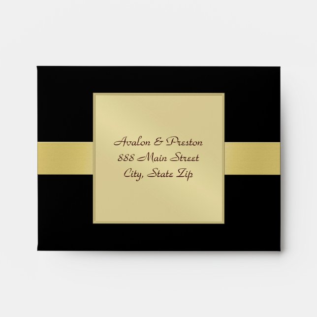Gold Monogram Venetian Black RSVP Envelope (Front)