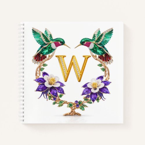 Gold Monogram W Hummingbird Jeweled Wedding Gift