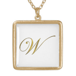 Gold Monogram W Initial Necklace