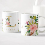 Gold Monogram Watercolor Floral Botanical Coffee Mug<br><div class="desc">A personalized coffee mug with a faux gold letter "L" monogram,  featuring decorative watercolor floral and foliage illustrations. Easily customize it with your name or create a unique gift for your loved ones.</div>