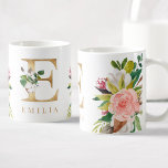 Gold Monogram Watercolor Floral Botanical Coffee Mug<br><div class="desc">A personalized coffee mug with a faux gold letter "E" monogram,  featuring decorative watercolor floral and foliage illustrations. Easily customize it with your name or create a unique gift for your loved ones.</div>