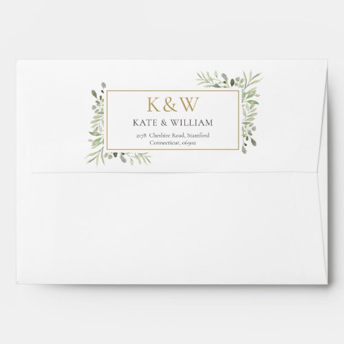 Gold Monogram Watercolor Greenery Envelope