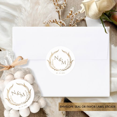 Gold Monogram Wedding Envelope Seal Favor sticker