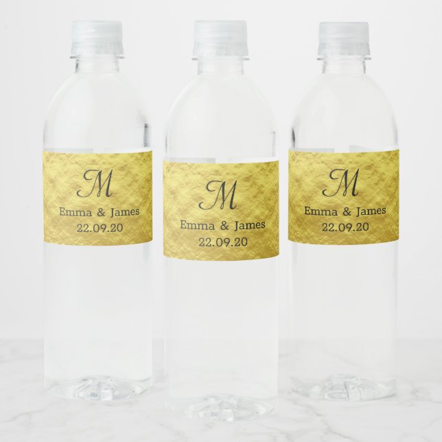 Gold Monogram Wedding Party Favor Water Bottle Label (Bottles)