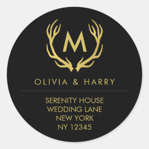 Gold Monogram Wedding Return Address Stickers