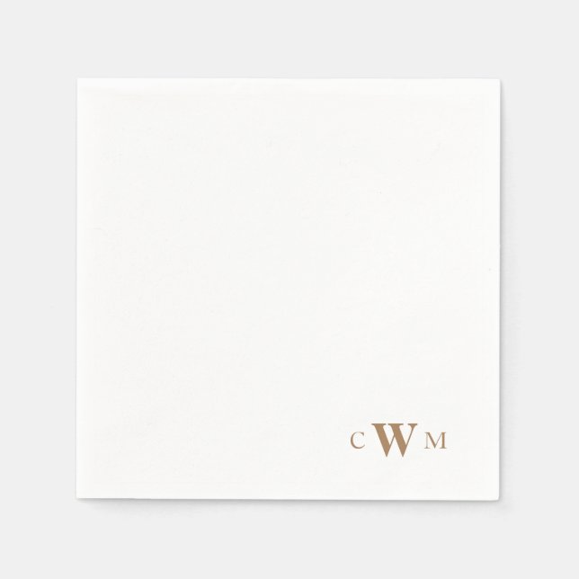 Gold Monogram White Cocktail Napkins (Front)