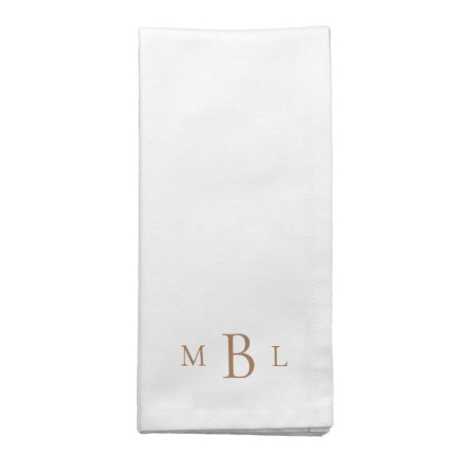 Gold Monogram White Elegant Wedding Cloth Napkins (Folded)