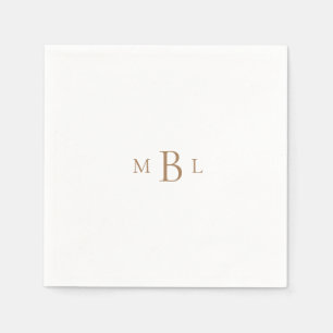 Gold Monogram White Elegant Wedding Cocktail II Napkins