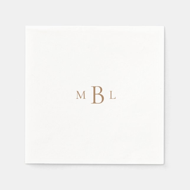 Gold Monogram White Elegant Wedding Cocktail II Napkins (Front)