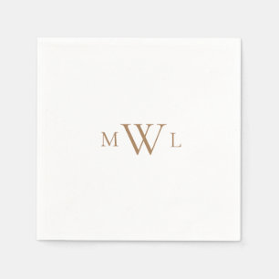 Gold Monogram White Elegant Wedding Cocktail II Napkins