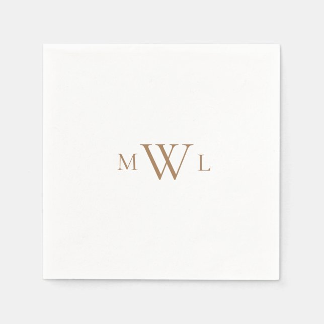 Gold Monogram White Elegant Wedding Cocktail II Napkins (Front)