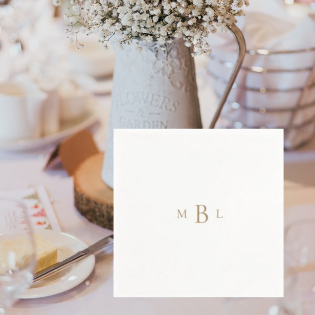 Gold Monogram White Elegant Wedding Cocktail Napkins (Creator Uploaded)