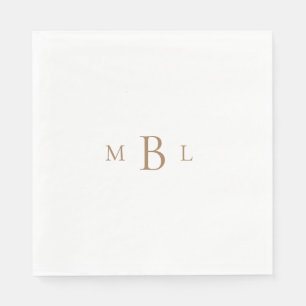 Gold Monogram White Elegant Wedding Luncheon  Napkins