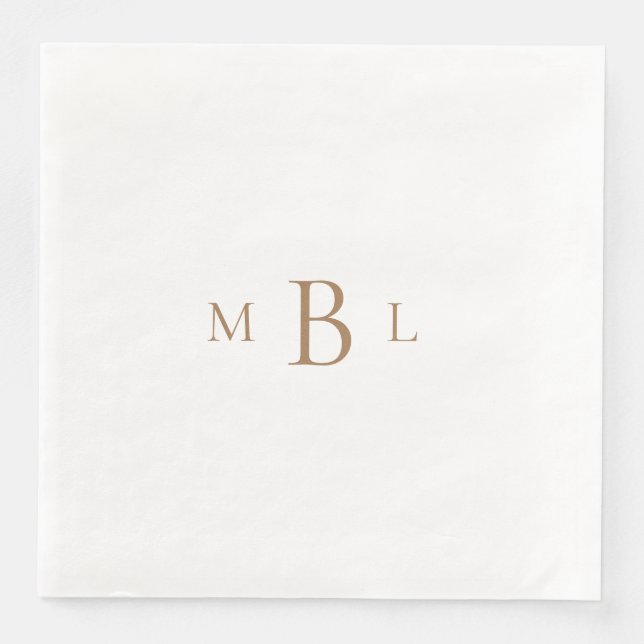 Gold Monogram White Elegant Wedding  Paper Dinner Napkins (Front)