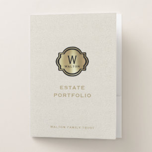 Gold Monogram White Leather Look Pocket Folder